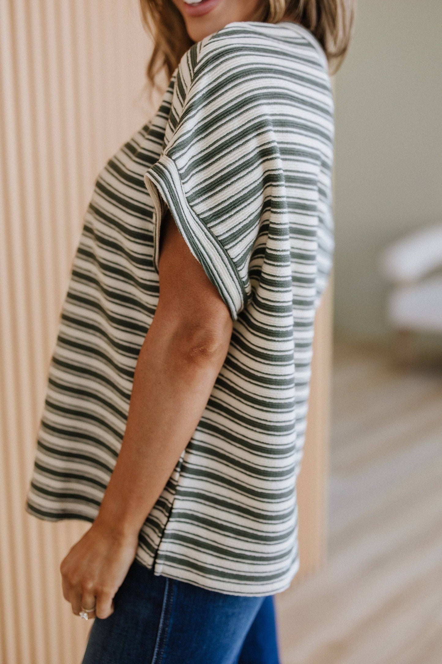 Sandy Textured Crew Neck Top