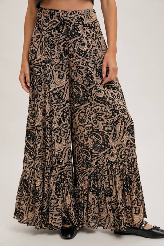 Paisley Wide Ruffled Pants