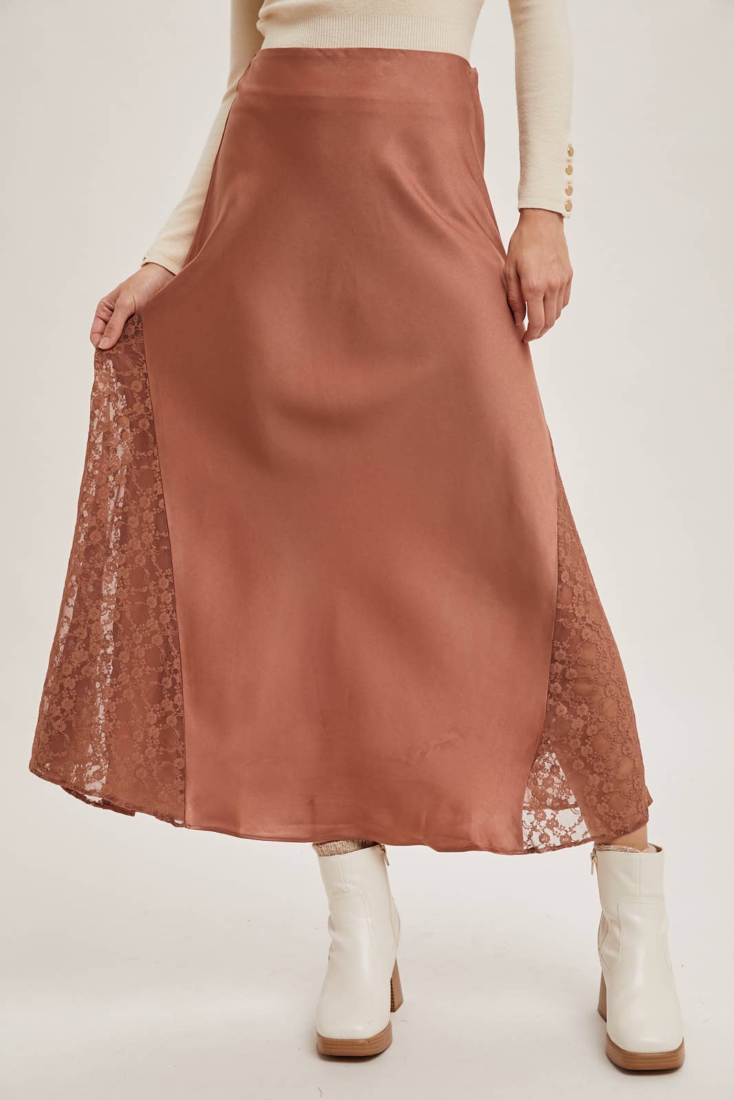 The Lila Lace Satin Midi Skirt