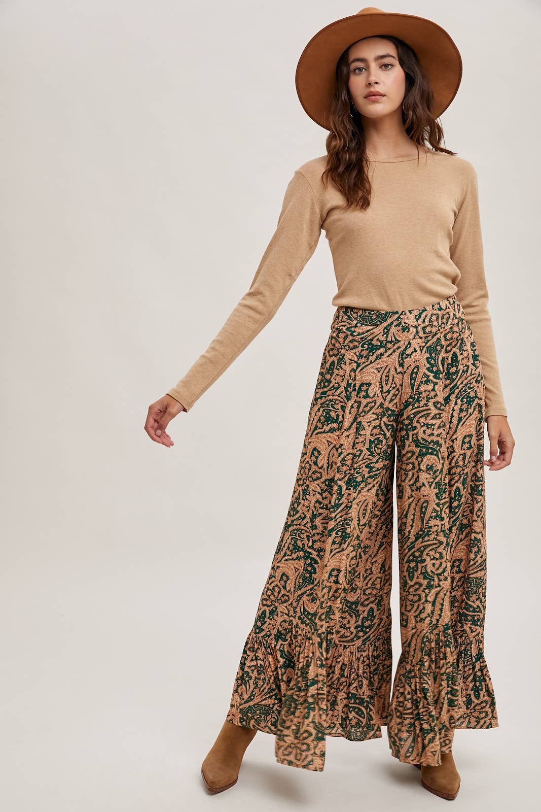Paisley Wide Ruffled Pants