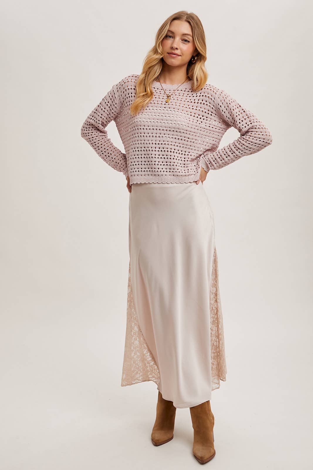 The Lila Lace Satin Midi Skirt