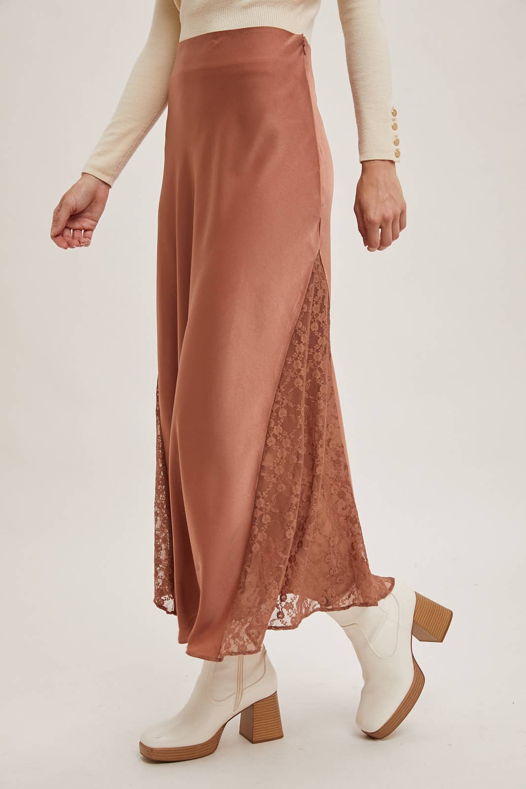 The Lila Lace Satin Midi Skirt