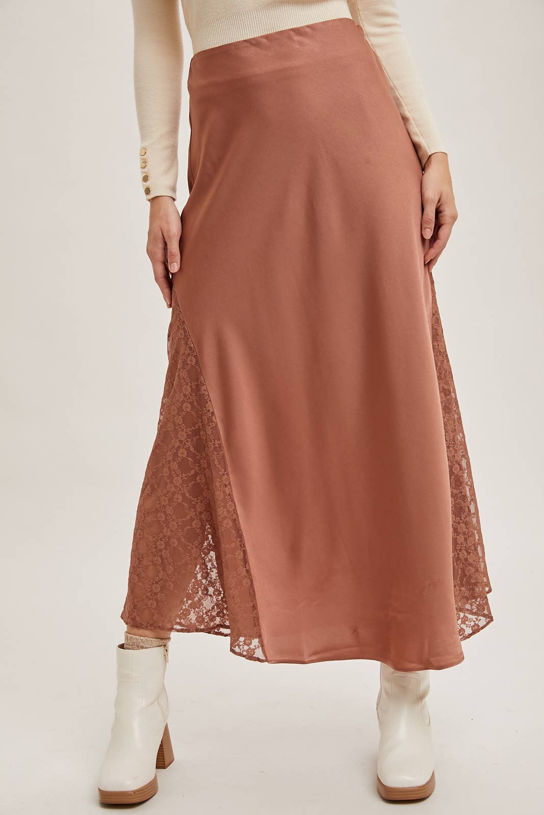 The Lila Lace Satin Midi Skirt