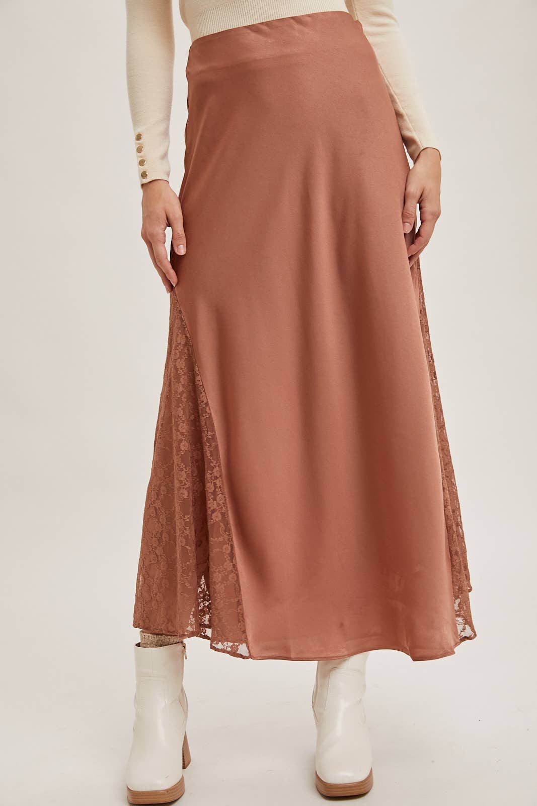 The Lila Lace Satin Midi Skirt