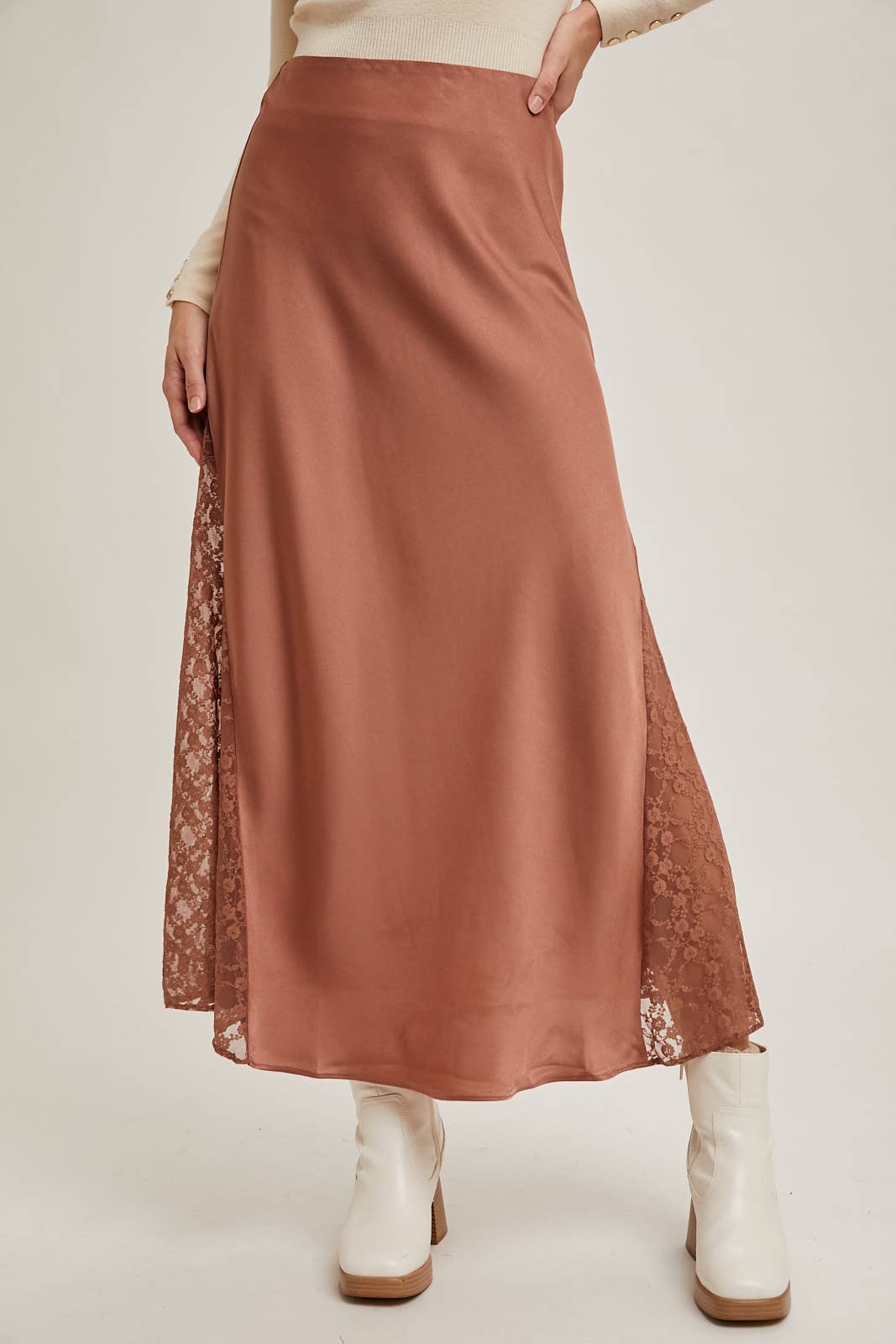 The Lila Lace Satin Midi Skirt