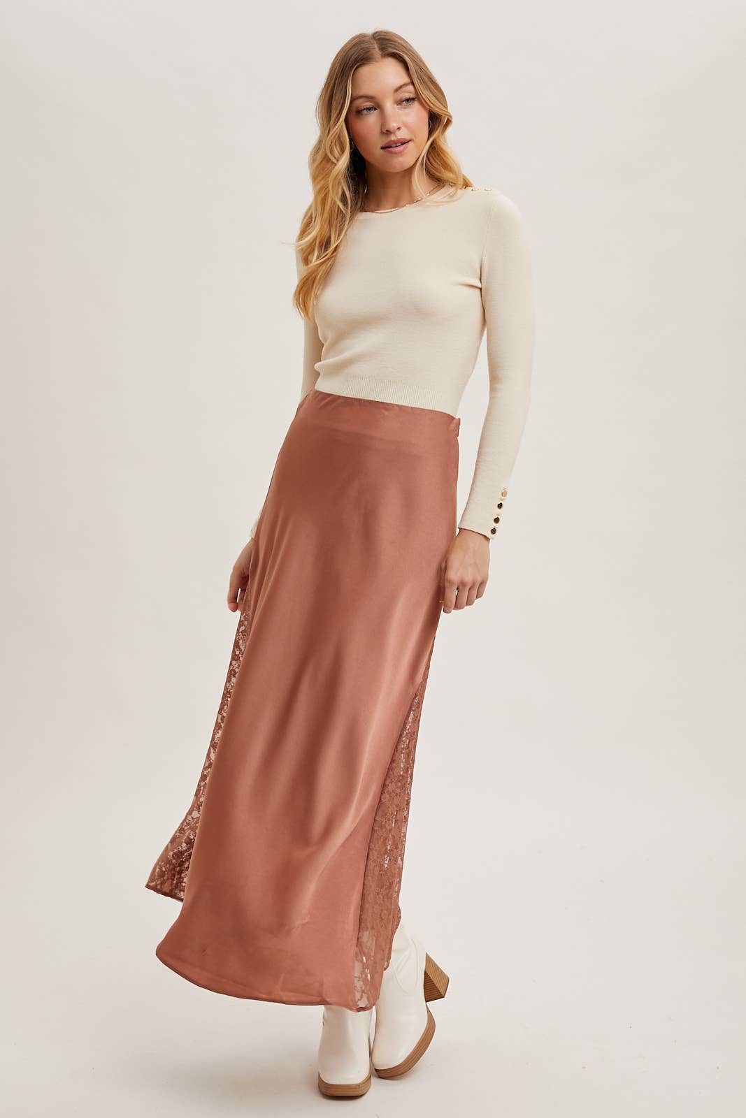 The Lila Lace Satin Midi Skirt