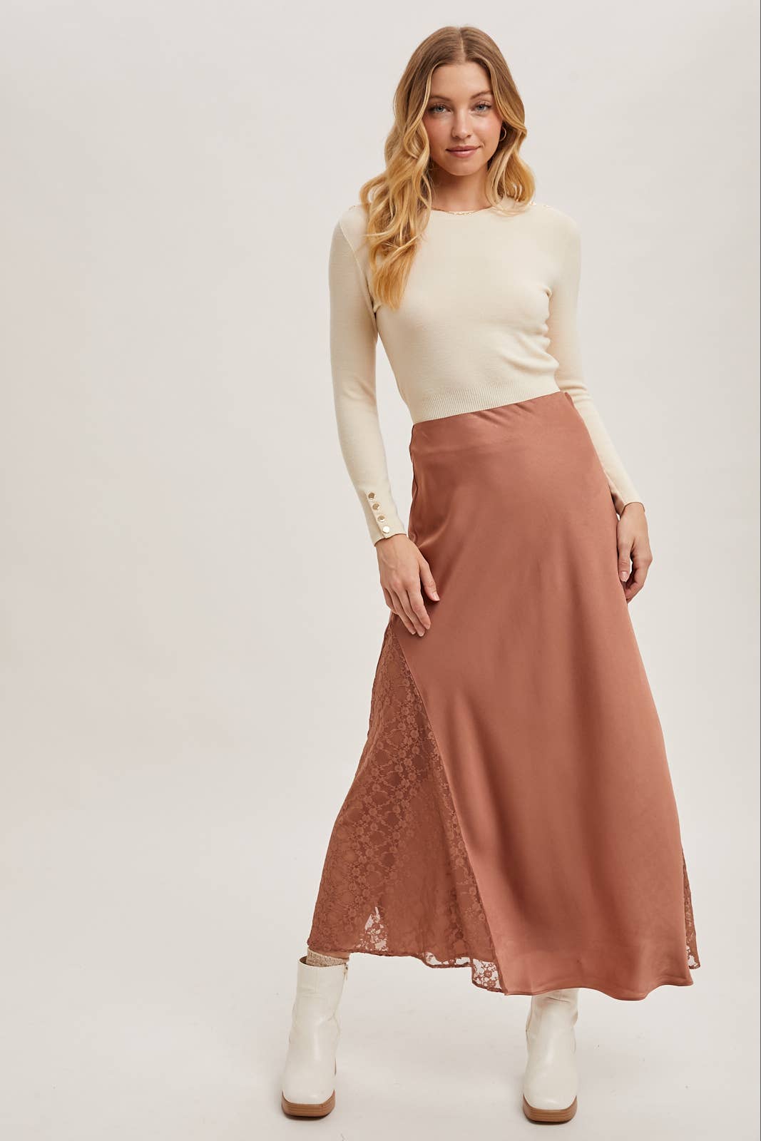 The Lila Lace Satin Midi Skirt