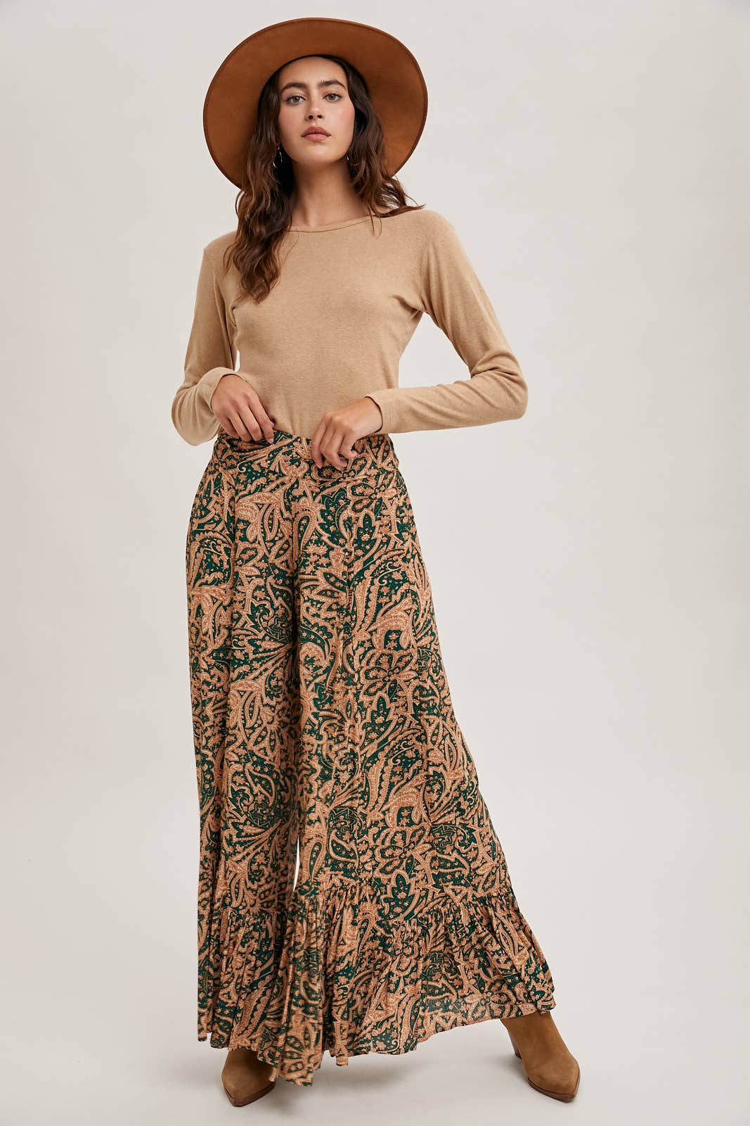 Paisley Wide Ruffled Pants