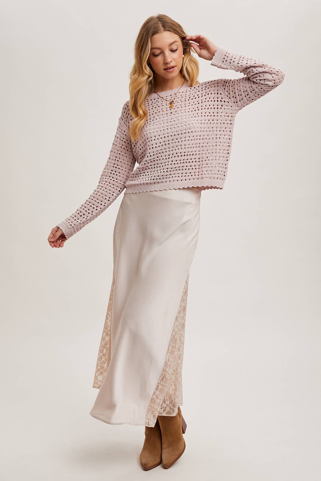 The Lila Lace Satin Midi Skirt
