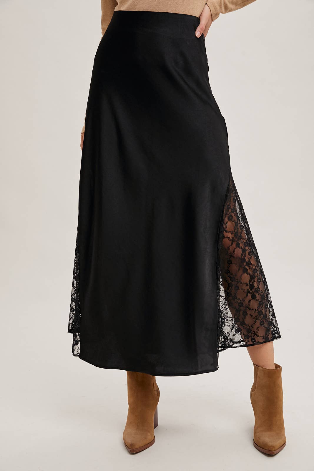 The Lila Lace Satin Midi Skirt