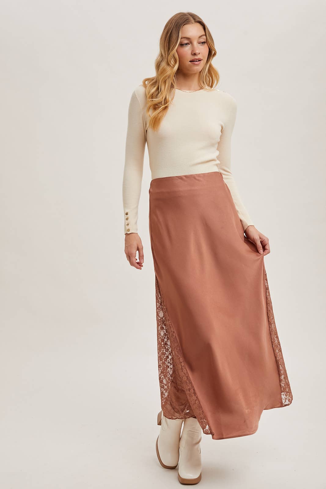 The Lila Lace Satin Midi Skirt