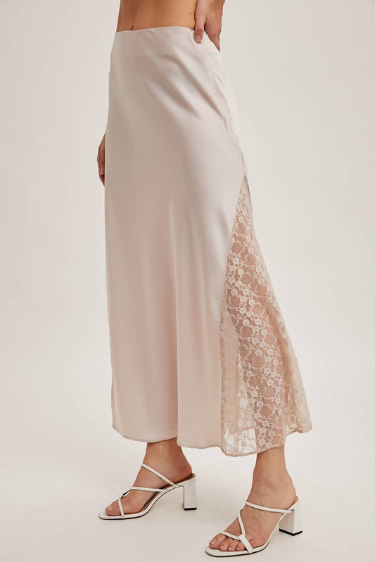 The Lila Lace Satin Midi Skirt