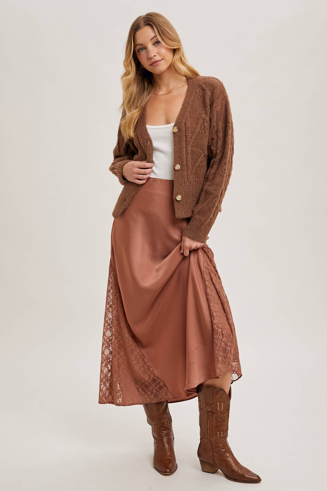 The Lila Lace Satin Midi Skirt