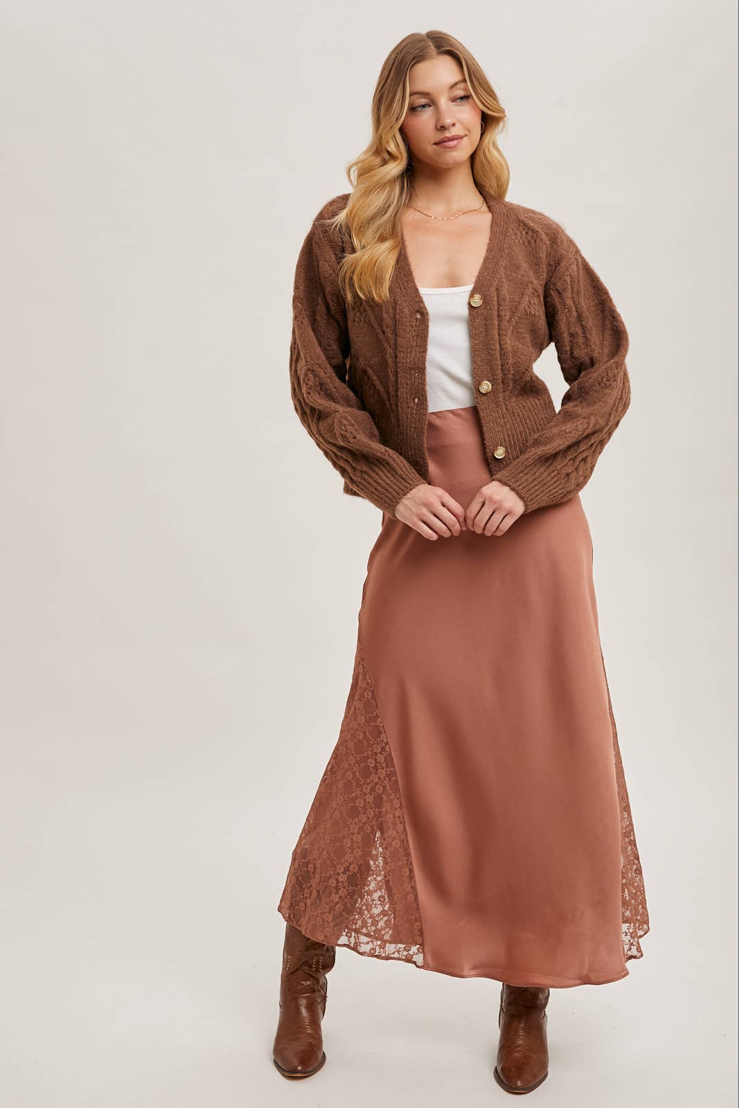 The Lila Lace Satin Midi Skirt