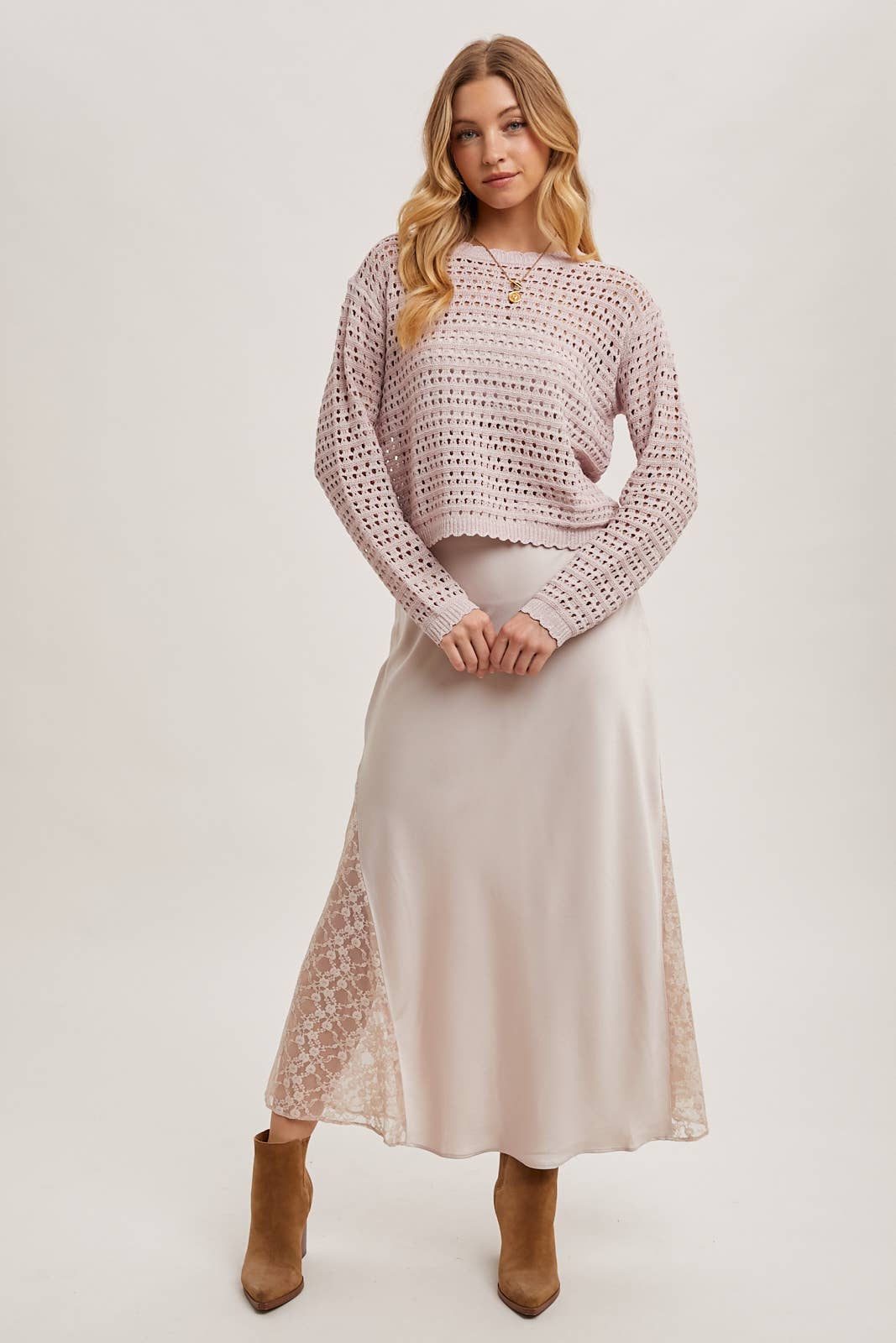 The Lila Lace Satin Midi Skirt