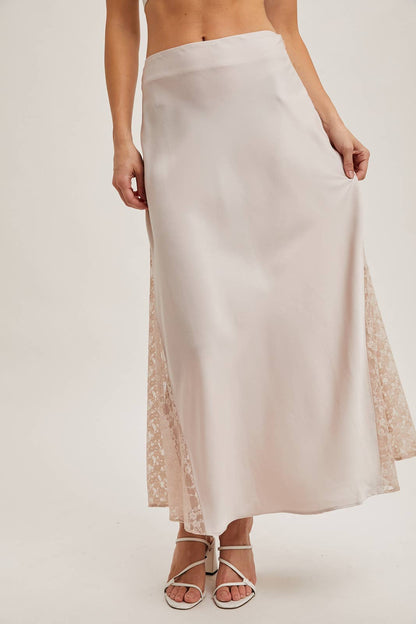 The Lila Lace Satin Midi Skirt