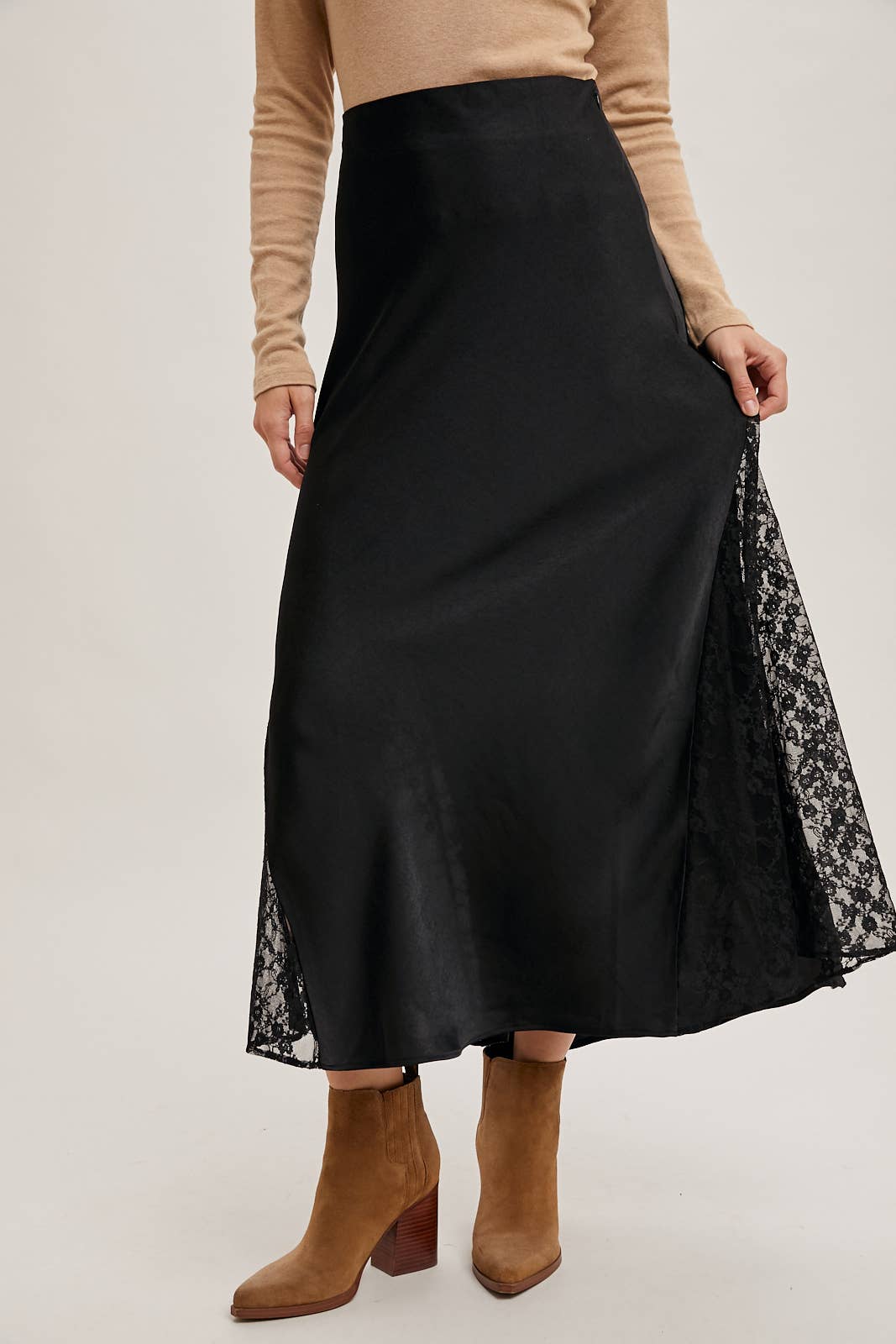 The Lila Lace Satin Midi Skirt