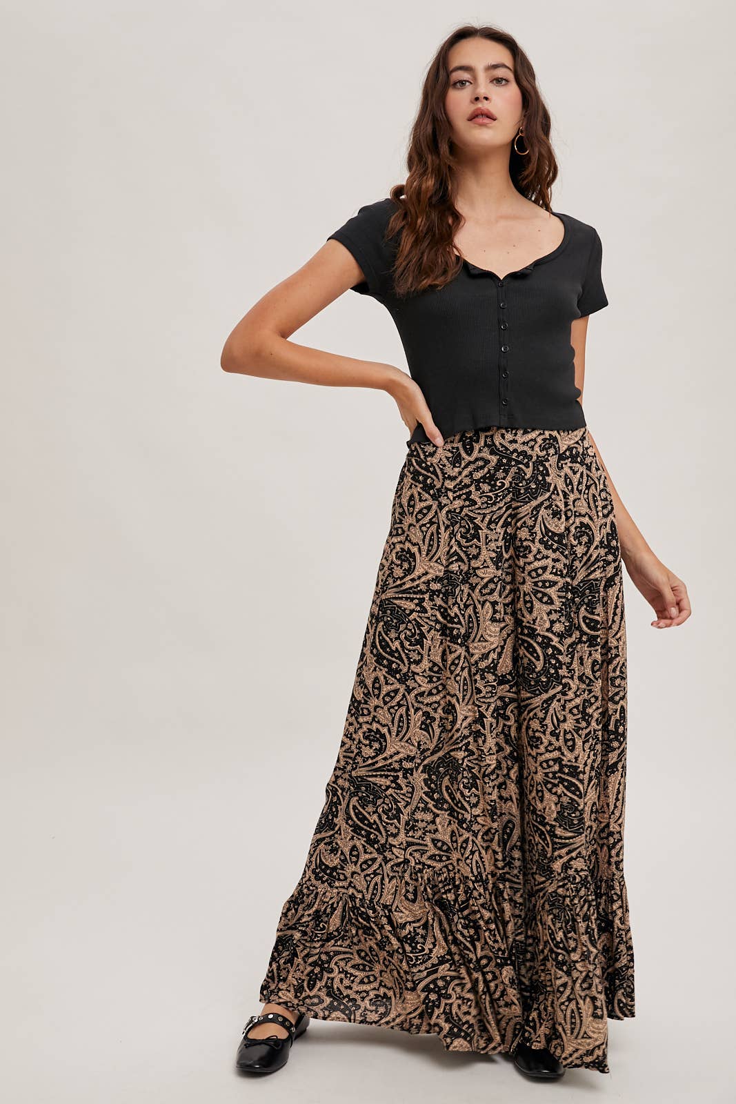 Paisley Wide Ruffled Pants