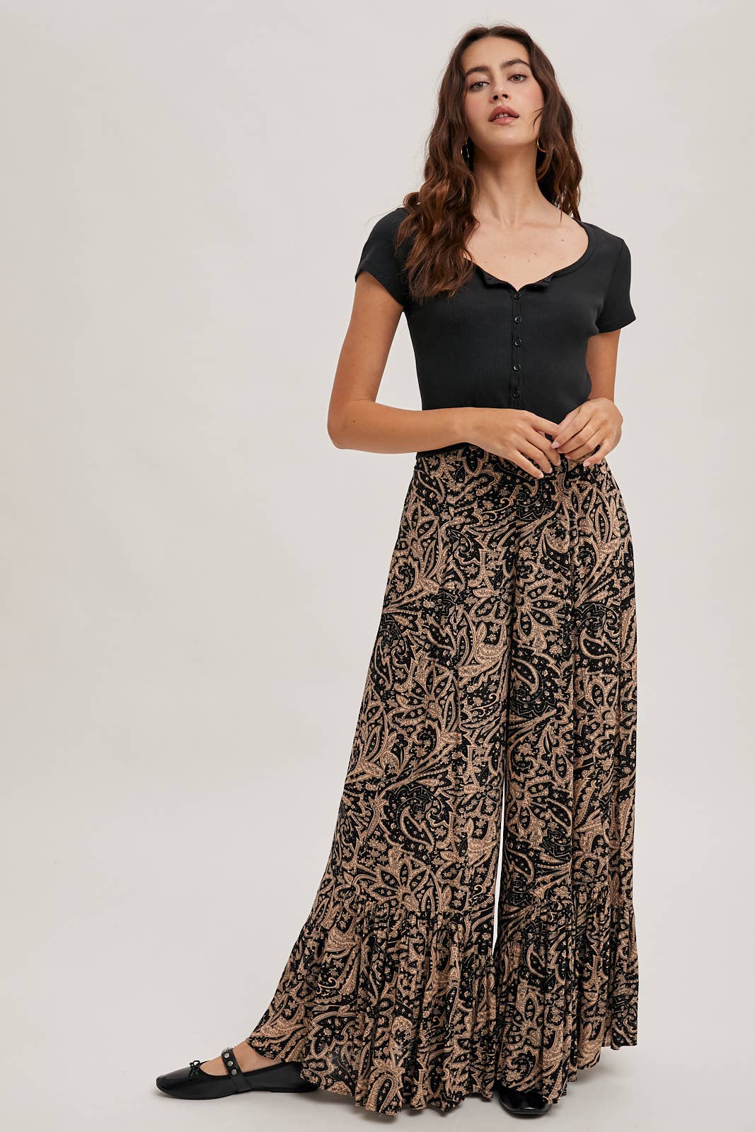 Paisley Wide Ruffled Pants